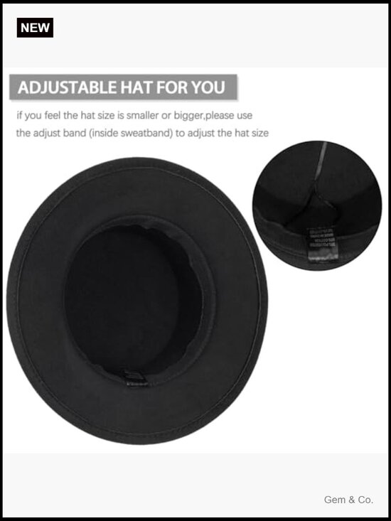 Pork Pie Fedora Hat Wide Brim Felt Flat Top Boater Hat Unisex main image 7
